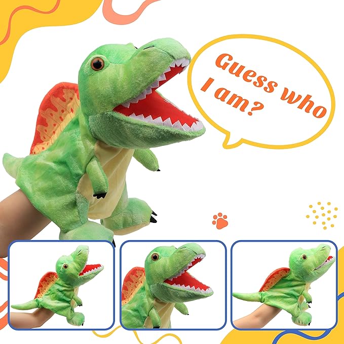 Cuteoy Plush Spinosaurus Hand Puppet Stuffed Animal Toy Open Movable Mouth Creative Role Play Storytelling Dinosaur Plushies Gifts for Kids Toddlers Birthday Christmas