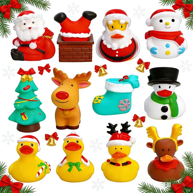 2.5 Inch Rubber Ducks for Kids – Pack of 12 Mini Christmas Ducks, Cute Holiday Ducking for Gift Toys, Party Favors, Jeep Ducks Themed Bath Toys for Toddlers & Kids