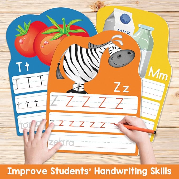 Auchq Alphabet Writing Practice Cards, Handwriting Letter Educational Cards for Kindergarten＆Grade1-3，Double-Sided Printing for Trace Uppercase Lowercase Letter, 13 Dry Erase Cards, 26 Page., Medium