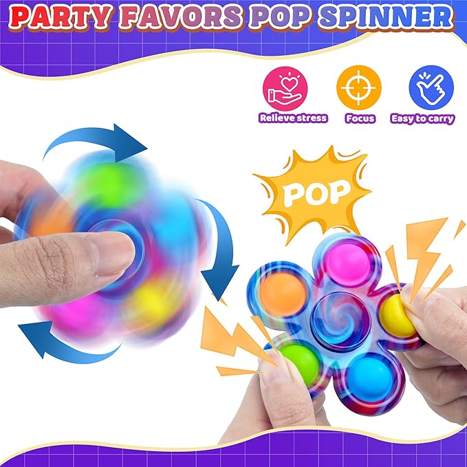 18 PCS Fidget Spinner Toys Bulk for Kids, Party Favor Travel Activities Anxiety Stress Relief Toy, ADHD Autism Product Stocking Stuffer for Teen Adults Birthday Gift Classroom Treasure Box Prize