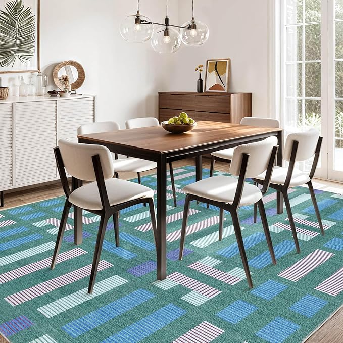cotiled 9x12 Area Rugs Living Room Rug: Washable Boho Rugs with Non Slip Backing Large Soft Indoor Stain Resistant Carpet for Bedroom Farmhouse Dining Room Lightweight Home Decor Green
