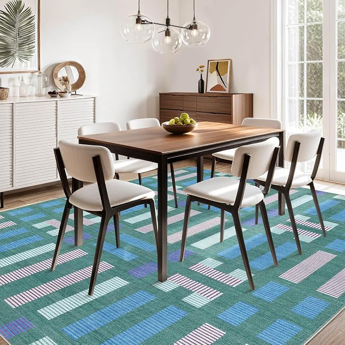 cotiled 10x14 Area Rugs Living Room Rug: Washable Boho Rugs with Non Slip Backing Large Soft Indoor Stain Resistant Carpet for Bedroom Farmhouse Dining Room Lightweight Home Decor Green