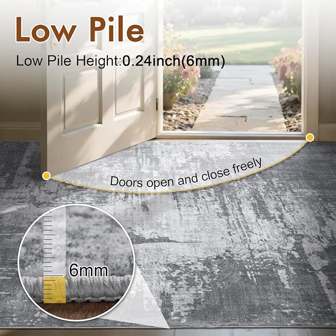 5x7 Ft Area Rugs for Living Room, Soft Non-Slip Washable Rugs Modern Abstract Pattern Carpet for Bedroom Indoor Floor Nursery Home Decor (Grey)