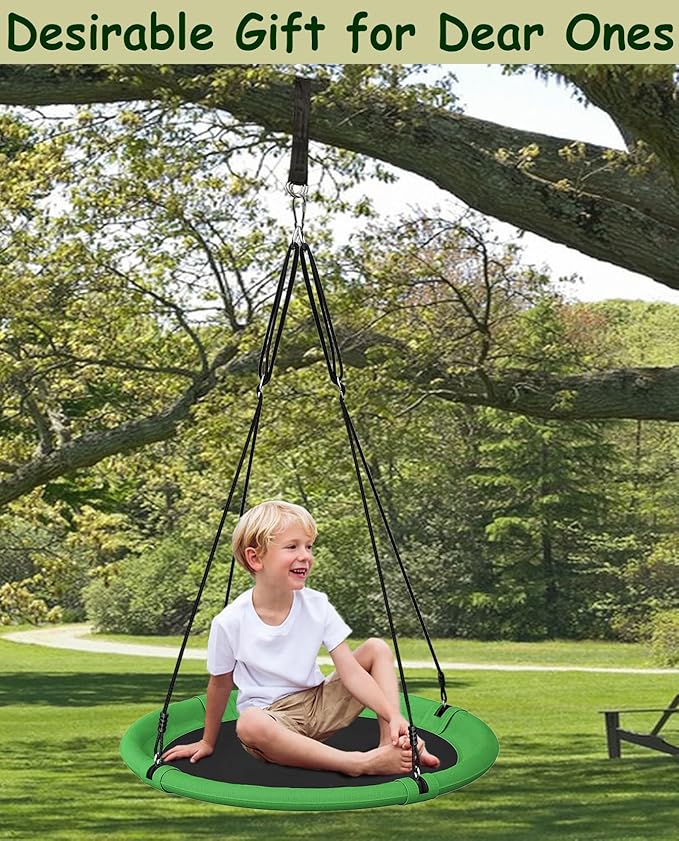 24 Inch Saucer Tree Swing Set for Kids & Adults, Adjustable Swing Sets for Backyard or Outdoor Playground, Green & Black, 1 Pack