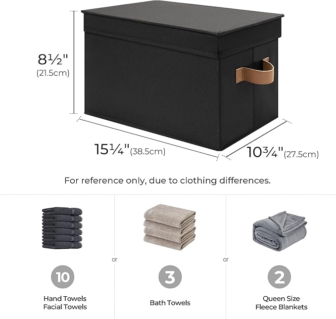 StorageWorks Fabric Storage Bins with Lids, Closet Storage Bins | Lidded Dust-proof, Easy Pull Handles, Foldable, Stackable, Ideal for Clothes Blanket Towel, Large, Black, 3-Pack