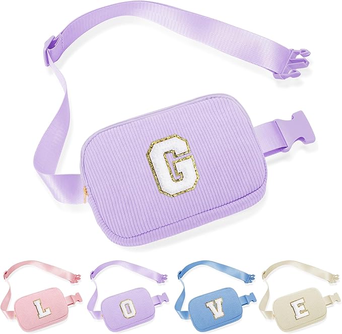 YOOLIFE Birthday Gifts for Girls, 5 6 7 8 9 10 11 12 13 14 15 Year Old Girl Birthday Gift Purple Small Initial Crossbody Bag Fanny Pack for Women Belt Bag Personalized Gifts for Daughter (Purple G)