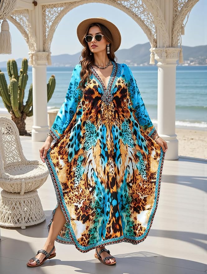 Mumu Dresses for Women Plus Size, Bohemian Kaftan Beach Cover Up Long Maxi Nightgown Soft Loungewear