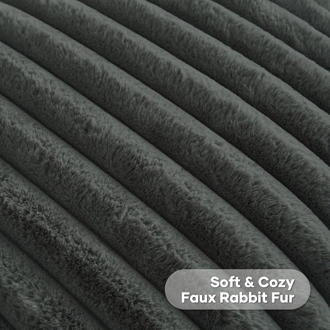 FUTEI Pack of 2 Faux Fur Throw Pillow Covers 20x20 Inch, Dark Grey | Fluffy Faux Rabbit Fur Front/Premium Velvet Back,Hidden Zipper,Machine Washable,Non-Shedding,Colorfast,Insert Not Included.
