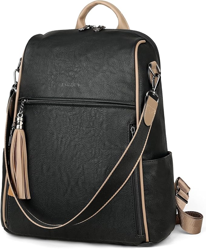 FADEON Leather Backpack Purse for Women Designer Travel Backpack Purses PU Fashion Ladies Shoulder Bag with Tassel
