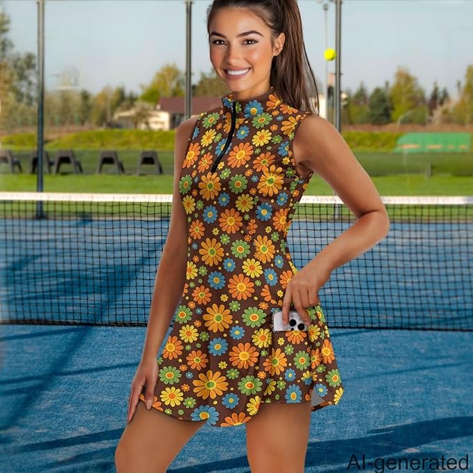 Golf Dress Tennis Dresses for Women with Built in Shorts and Pockets Sleeveless Athletic Dress Workout Dress