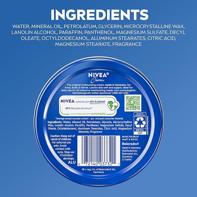 NIVEA Creme Body, Face and Hand Moisturizing Cream, German Formula, Rich Body Moisturizer with Provitamin B5, 8.4 Oz Tin (Pack of 2)