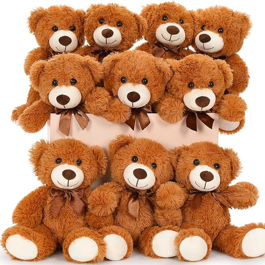 MaoGoLan Bulk Teddy Bear Baby Shower, 10 Packs Small Dark Brown Teddy Bear Stuffed Animals in Bulk,13.5" Small Stuffed Bears Plush for Wedding,Birthday,Christmas, Party Decorations