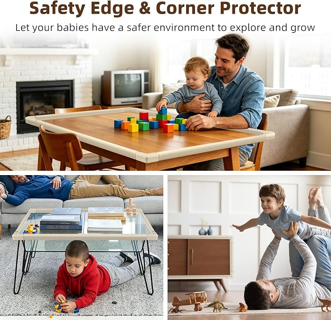 Edge Protectors, Baby Proof Corners and Edges Safety Bumpers Desk Edge Cushion, 13 ft with 8 Pcs Foam Corner Protectors for Table, Fireplace, Cabinet, Stair, Furniture, Off White