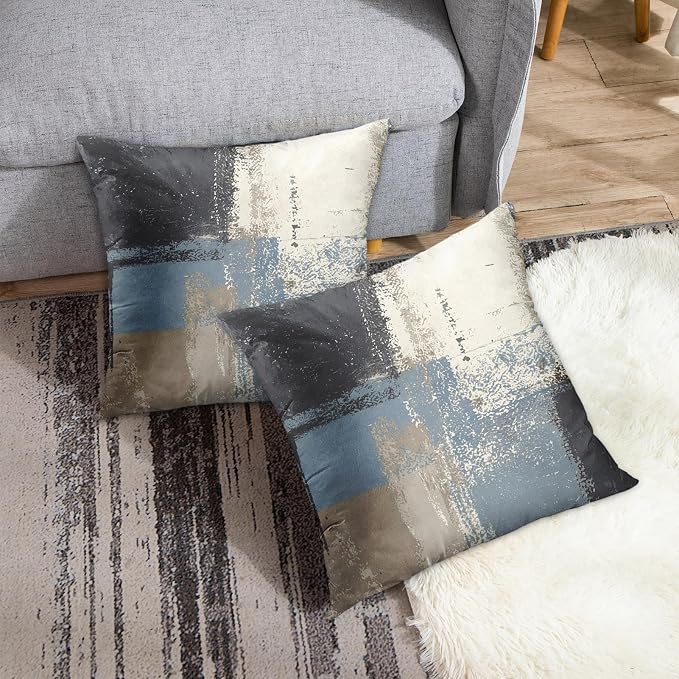 Emvency Throw Pillow Covers Set of 2, 18 x 18 Inch, Blue Grey | Abstract Modern Painting Outdoor Decorative Square Pillow Cases Couch Cushion Case for Couch Bed Sofa Living Room Home Decor