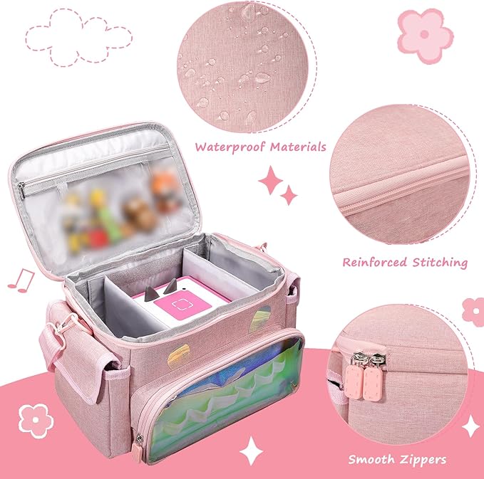 Carrying Case Fit for Toniebox 2 & 1, Cute Storage Bag Compatible with Little Tikes Story Dream Machine Starter Set, Tonies Characters and Accessories, Pink (Bag Only)