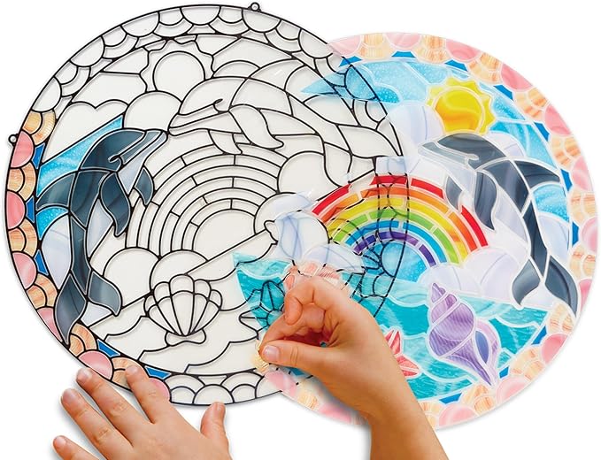 Melissa & Doug Stained Glass Made Easy Craft Kit: Dolphins - 180+ Stickers