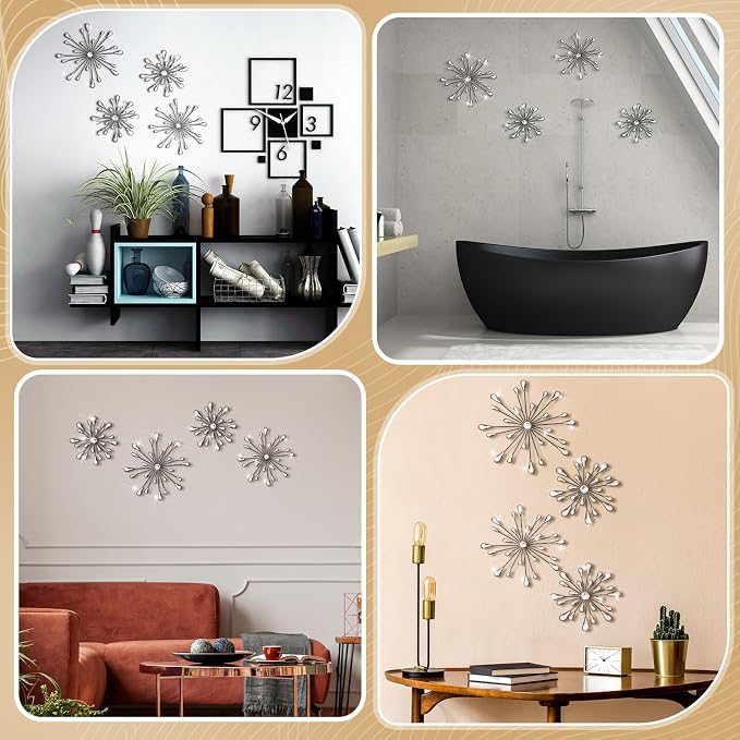 Hicarer 4 Pcs Starburst Wall Decor Bling Wall Art Crystal Teardrop 3D Hanging Rhinestone Radial Metal Artwork Modern Accent Sculptures Decorations for Living Room Home Office Bedroom(Black)