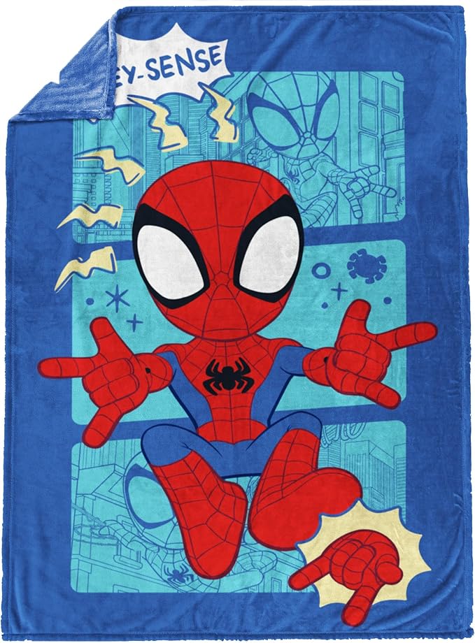 Jay Franco Kids Plush Throw Blanket – Soft & Cozy Fleece Throw for Bedroom & Couch Décor, Official Licensed Product, Blue - Spidey & Friends, 60x90 - Large Blanket