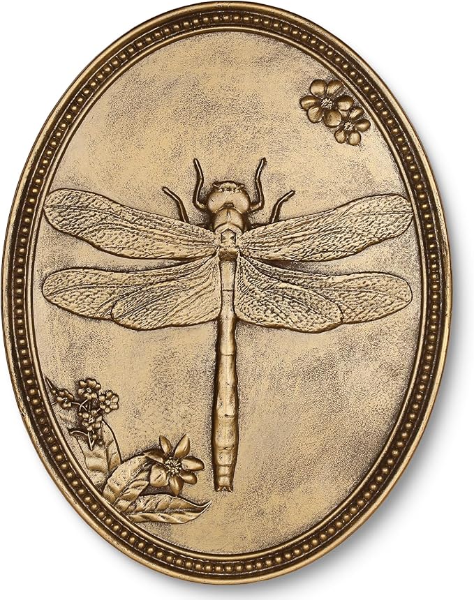 Vintage Dragonfly Wall Sculpture, Antique Wall Decor, Gold Wall Art, Hanging Decoration with Embossed Dragonfly Design, Vintage Decoration for Living Room Bedroom and Hallway, Housewarming Gift