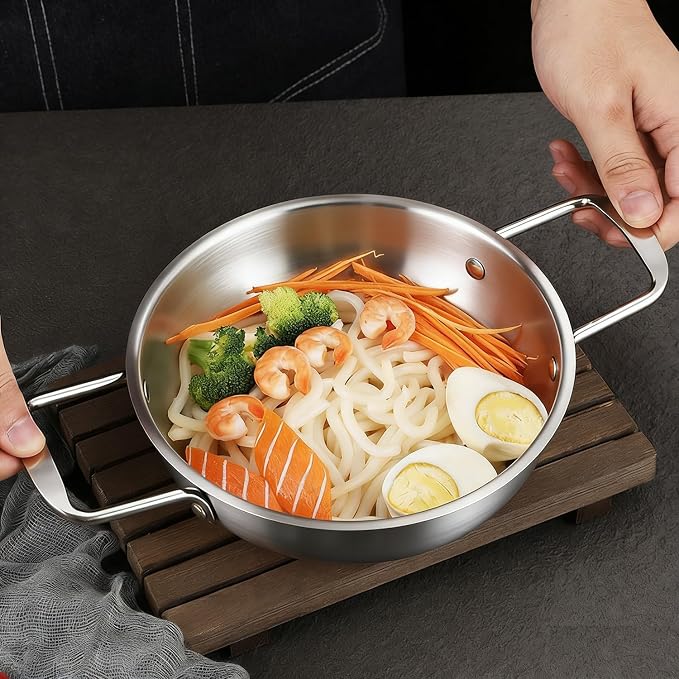 Korean Ramen Pot, Stainless Steel Stockpot, 1.43QT Korean Ramen Noodle Pot | Stainless Steel Stockpot with Handles, Dual Loop Handle Frying Pans for Delicious Soups Stews (Silver)