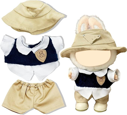 17cm Clothes Set(NO Doll),Hat & Overalls Set for 17cm Accessories Suit,Stylish Adorable Dolls Clothes Accessories,Cute Clothes for Dress up Unique Style (Apricot Prada)