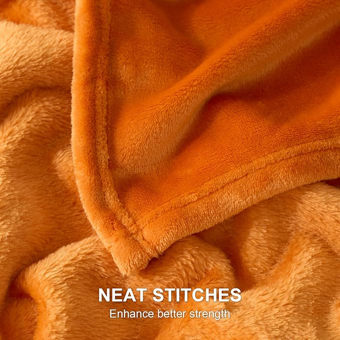 Hansleep Full Orange Fleece Blanket, Soft Flannel Bed Blanket | Fuzzy Cozy Blanket 84x90 Inches, Multi-use for Bed, Sofa, Couch, Travel, Camping, All Season Warm Lightweight Cover