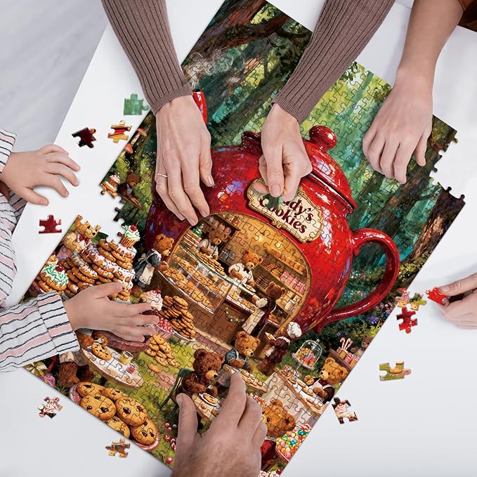 500 Piece Large Size Jigsaw Puzzles for Adults and Teens Family Happy Games Teddy Bear Cookies Store [Larger Size Pieces]