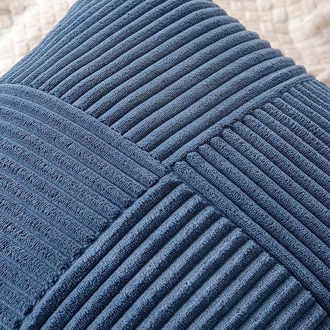 MIULEE Dusty Blue Decorative Euro Sham Pillow Covers 24x24 Inch 2 Pack | Coastal Boho Farmhouse Pillow Covers, Soft Cross Corduroy Patchwork Textured Cushion Cases For Couch Bed Sofa