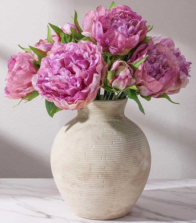 Ceramic Flower Vase Home Decor, 7.4 in Farmhouse Table Vases Rustic Vintage Living Room Kitchen Bedroom Decoration Pottery Decorative Vases for Flowers House Shelf Office Desk Dining Entryway, Retro