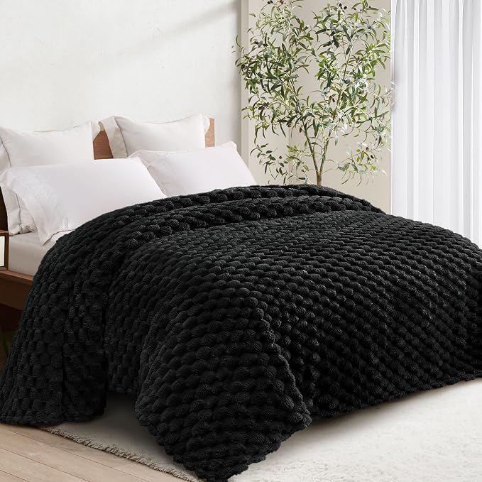 Whale Flotilla Soft Fleece Queen Size Bed Blanket Luxury 3D Jacquard, Black | Lightweight Breathable Coverlet Bedspread for All Seasons, Super Cozy Plush Fluffy Fuzzy Decorative Blanket for Bed, 90"x90"