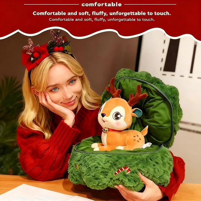 Christmas Tree Topper Elk & Cute Santa Claus Doll - Unique Christmas Holiday Decorations, Surprise Plush Toy for Friends & Children (D)