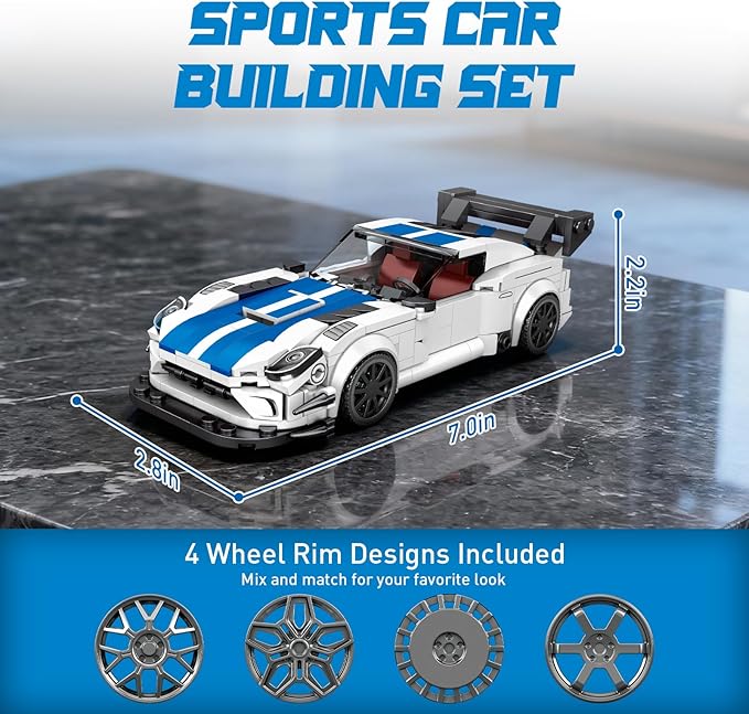 HIGH GODO Sports Car Building Set, Racing Car Decor Model Kit, Cool Collectible Cars Toys Gifts for Adults Teens Age 14+ (394 Pieces)