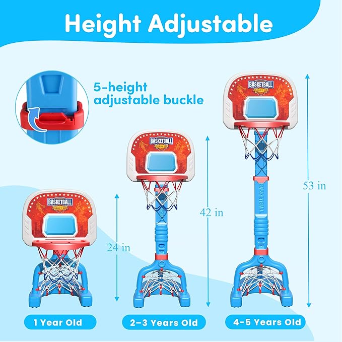 PJG Toddler Basketball Hoop & Soccer Goal, Adjustable Indoor Basketball Hoop for Kids, Baby Toy Mini Basketball Hoops with 4 Balls for Boys and Girls Birthday