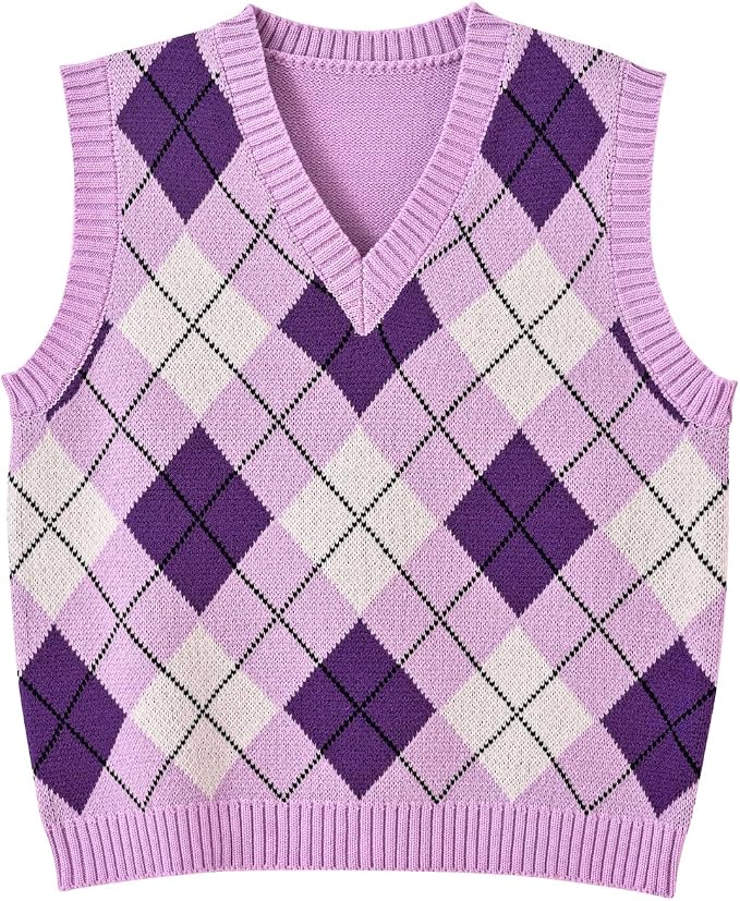 Women's Sweater Vest,Y2K Sleeveless Pattern Preppy Style Knitted Crop Tank Top for Girl
