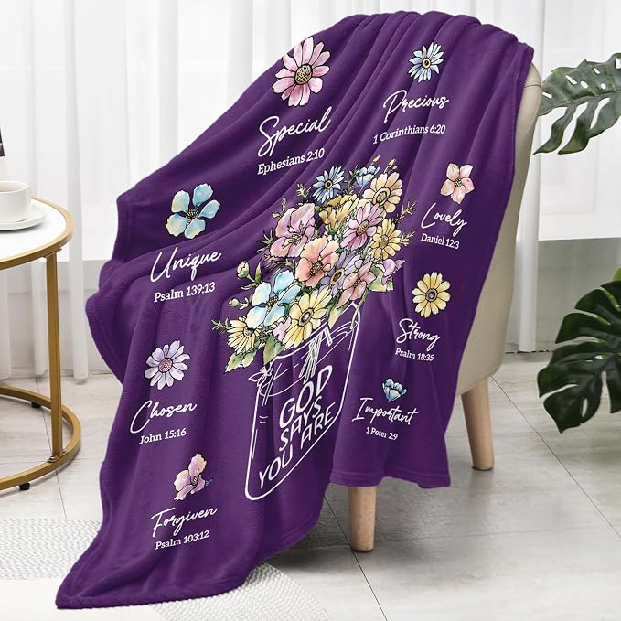 Christian Birthday Gifts for Women, Christian Religious Blanket 80''x 60'' | Birthday Gifts for Women, Baptism Christmas Day Spiritual Gifts for Grandma Nana Mom Sister, Throw Blankets, Deep Purple