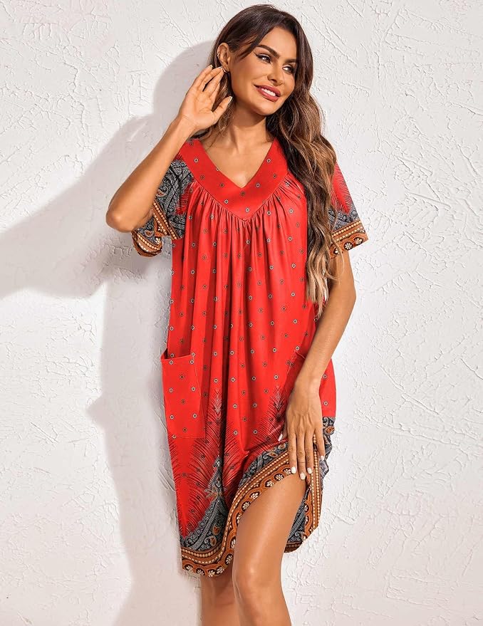 Ekouaer Womens House Dress Floral Print Nightgown with Pockets Mumu Dress