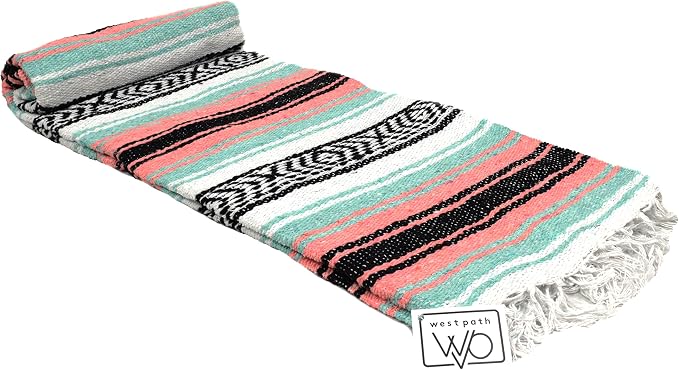 Open Road Goods Bulk Falsa Blankets - Handwoven Authentic Mexican Falsa - Great for Weddings, Yoga, Beach, Picnics, or Mexican Throw! (Mint/Peach, 15 Pack)