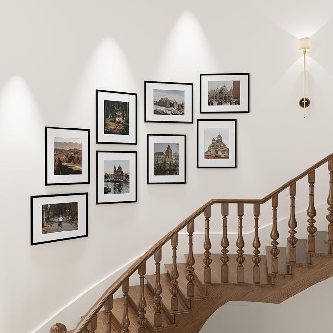 Vittanly 18x24 Picture Frames Set of 9, Shatter Resistant Plexiglass, Display 16x20 Pictures with Mat or 18x24 without Mat, Photo Frames for Wall or Tabletop, PVC Frame, Black