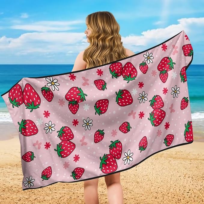 INSTANTARTS Strawberry Car Seat Towel Covers Yoga Towel Car Seat Cover Quick-Dry Towel