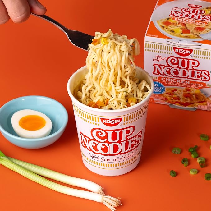 Nissin Cup Noodles Ramen Noodle Soup, Chicken, Microwaveable Paper Cup, 2.25 Ounce (Pack of 12) | Instant Ramen Noodle Soup, Microwaveable Paper Cups