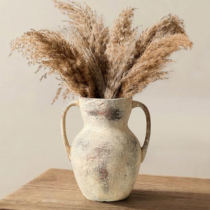 Emotionally Grounded Vase, Vaseking Large Ceramic Rustic Vase with 2 Handles, 8.6 inch Minimalist Decorative Farmhouse Tall Vases for Home Decor, Living Room, Enterway, Wedding, Fired Terra Clay