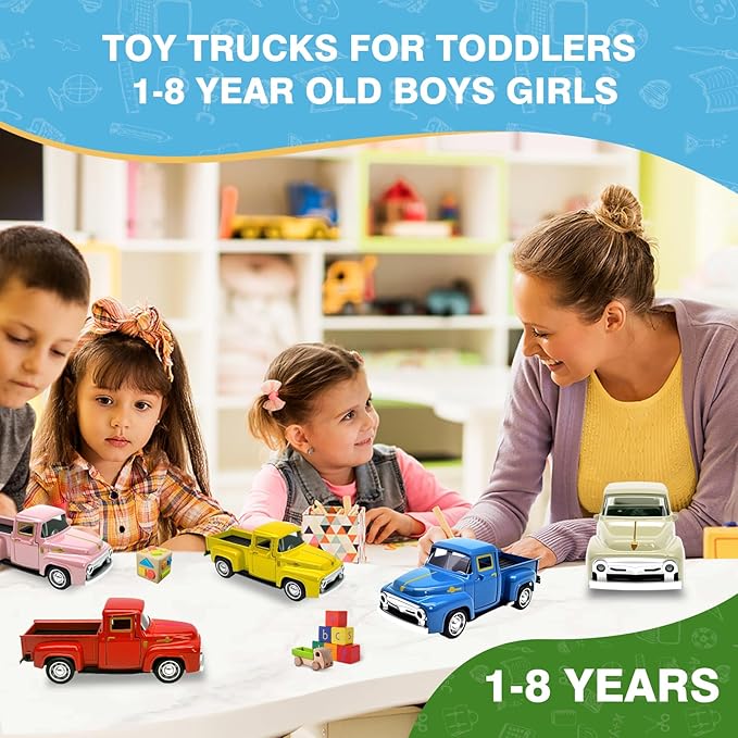 Little Red Truck Toy for Toddlers 2 3 4 5 6 7 8 Year Old Boys Girls,1:32 Alloy Toddlers Car Toy Driveable,Car Door Can Open,Toy Trucks for Kids Easter Christmas Birthday Gifts