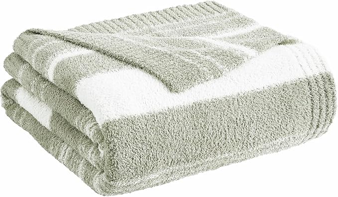 Soft Throw Blanket for Couch-Cozy Reversible Knitted Blankets | Lightweight Warm Fluffy Decor for Women, Mom, Her & Girls, Sofa, Chair, Bed, 50x70in, Sage Green Stripe
