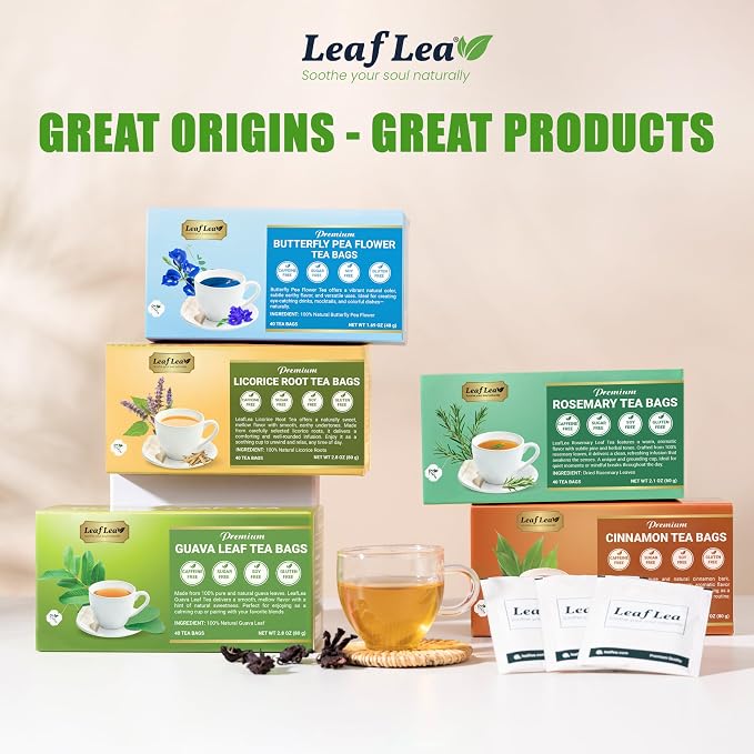 LeafLea Rosemary Tea Bags, Single-Ingredient Rosemary Leaf Tea, 80 Count | 2 Boxes to Stock Up or Share, Smooth Earthy Te De Romero, Individually Foil-Wrapped, Caffeine-Free, Vegan