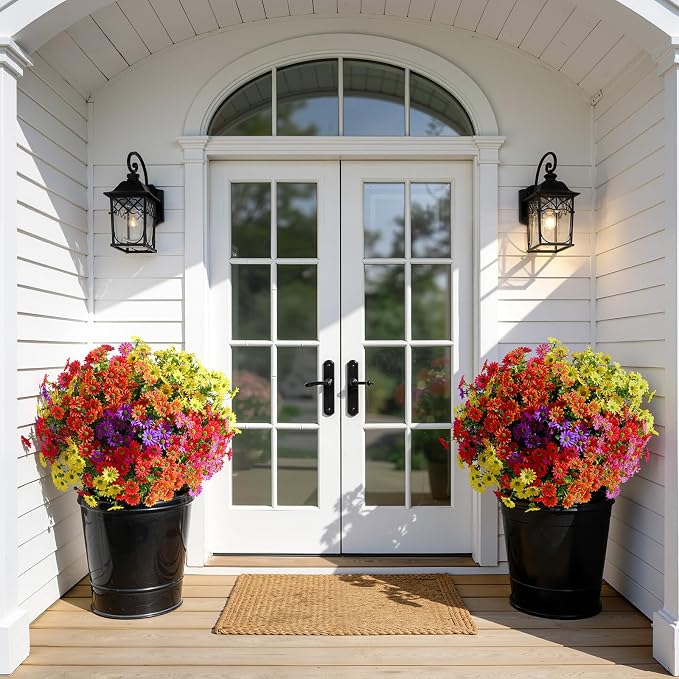 Alupssuc 40 Bundles Artificial Daisies Flowers Fake Silk Plant for Indoor Outdoor Decor, UV Resistant No Fade Faux Spring Flowers for Garden, Porch & Patio Decoration,RedRosyPurpleYellowOrange