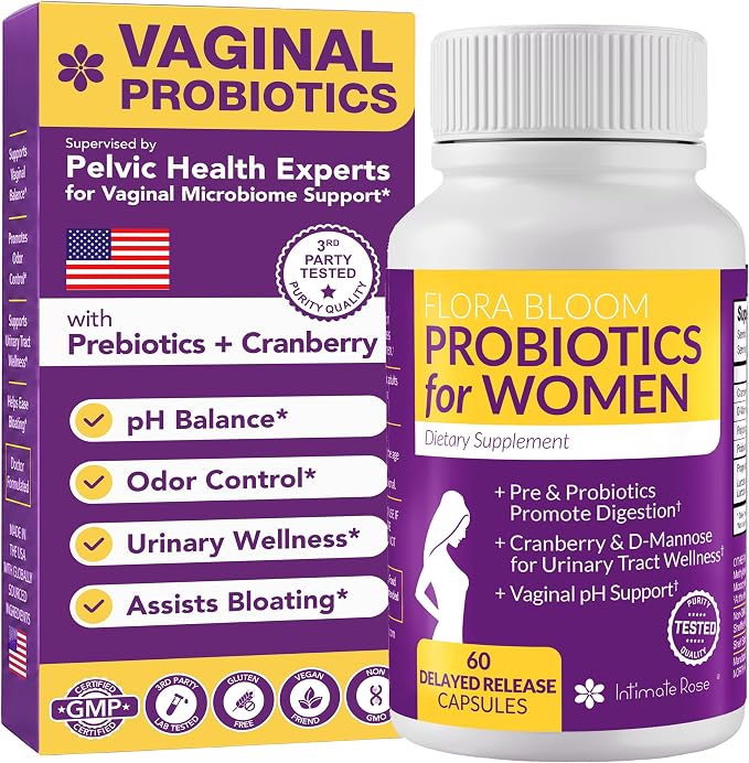 Complete Vaginal Probiotics for Women - w/Added Cranberry, D-mannose to Promote Urinary Tract, Bladder, Gut & Vaginal Health - pH Balance for Women - Support UTI, BV, YI - 60 Vegan Capsules