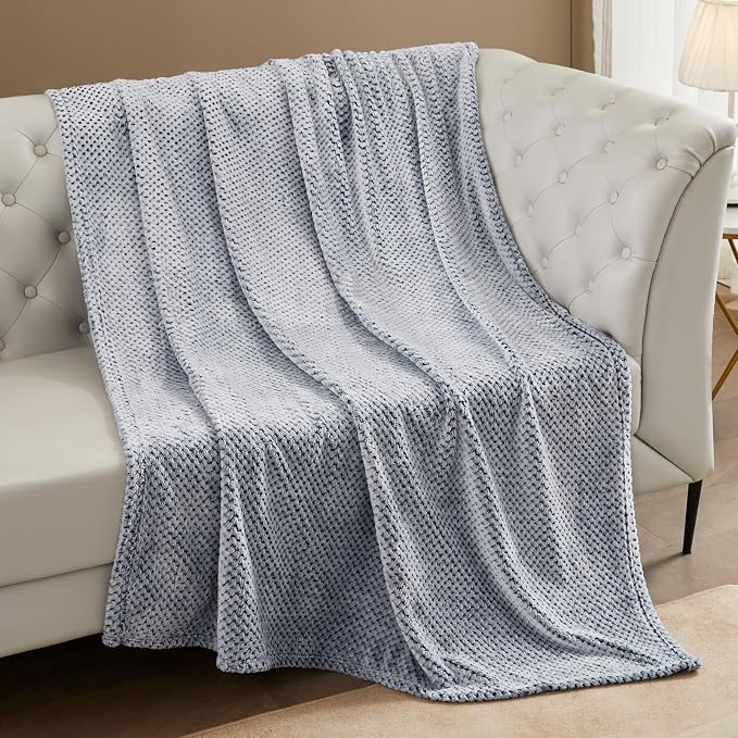 Exclusivo Mezcla Soft Waffle Fleece Bed Blanket Queen Size, Heather Navy | Lightweight Plush Blanket for Bed, Bedroom, Cozy Flannel with Waffle Texture, Stylish Home Decor, All Season, 90x90 Inches