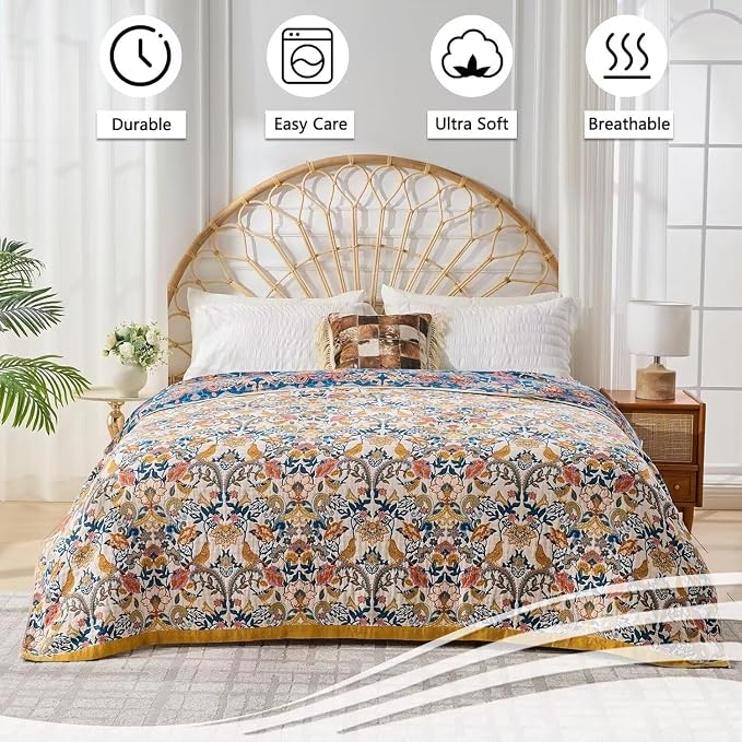 Boho Throw Blanket Farmhouse Decor Throw Blanket Bohemian Blanket for Bed 100% Cotton Muslin Woven Couch Blanket All Seasons Quilt Bedroom (A-Whiite, 80"x90")