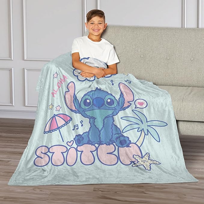 Lilo & Stitch Cloud Cutie Throw Blanket, Disney Silk Touch Fleece, Lightweight Cozy Blanket for Couch, Travel or Bedroom Decor, 40 x 50 Inch