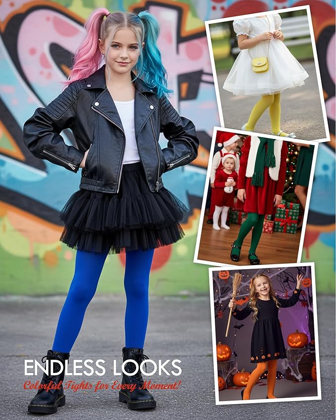 CHUNG Girls Footed Tights Light Weight Stretchy 60D Multi Candy Color Stage Play Costumes 2-12Y
